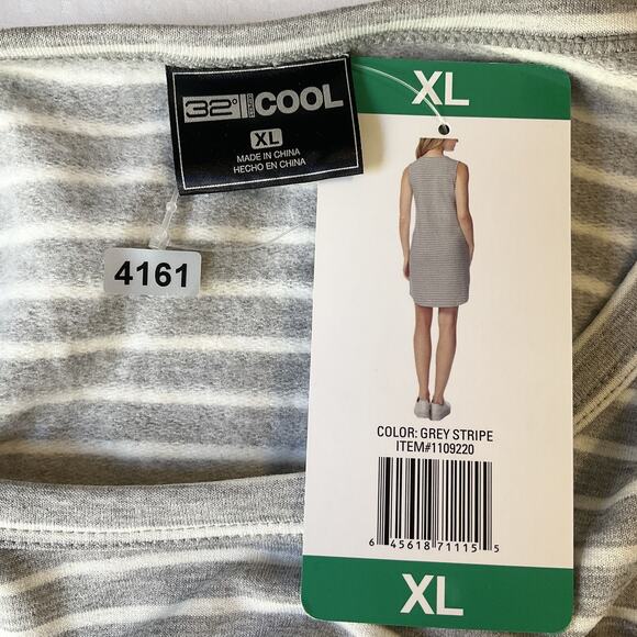 32 Degrees Cool Women Dress XL Grey Striped Tank Dress Sleeveless Knee Length - Picture 2 of 10